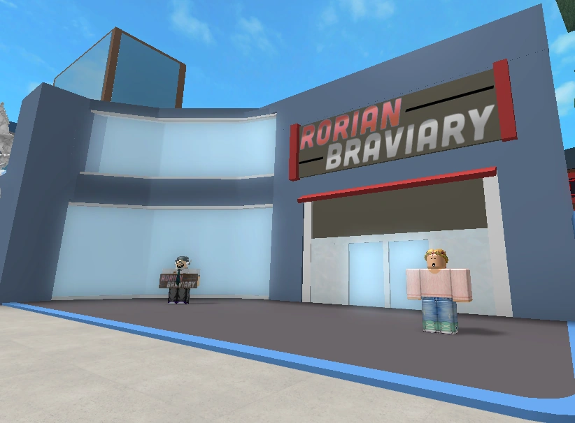 Rorian Braviary: fashion store opened by main developers Shipool and Roball1. Shipool (left) is seen spinning the sign.
