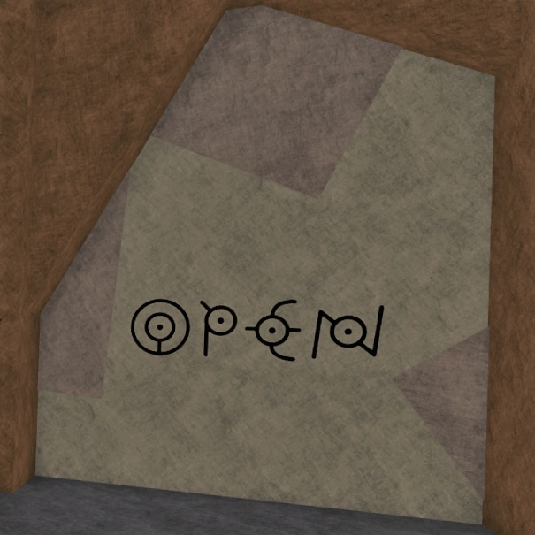 The door blocking Chamber of the Jewel, with "Open" written in Unown text.