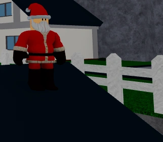 Santa standing on a rooftop overnight in Rosecove City