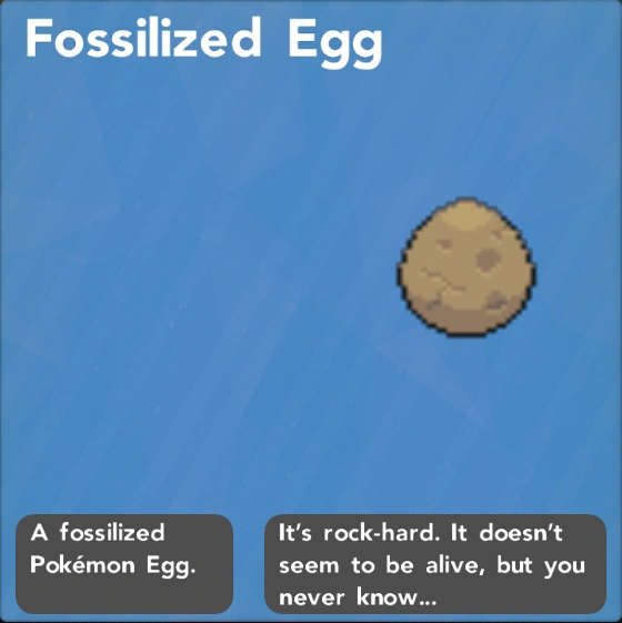 The profile of a Fossilized Egg. It requires revival in the Research Lab before hatching.