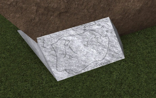 The stone tablet with "survive" written on it and a rough map of Lost Islands.