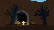 Player's parents sealing off the cave at Archaeology Site.
