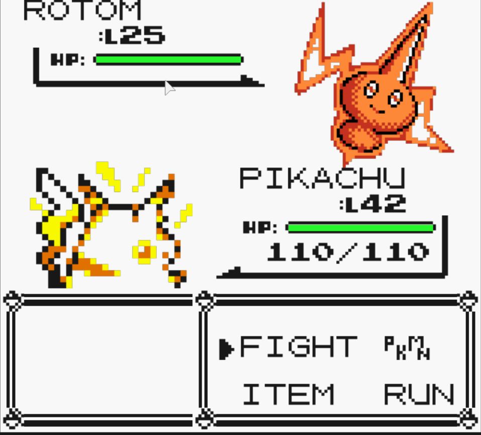 Rotom attacking the player inside the Game Boy.