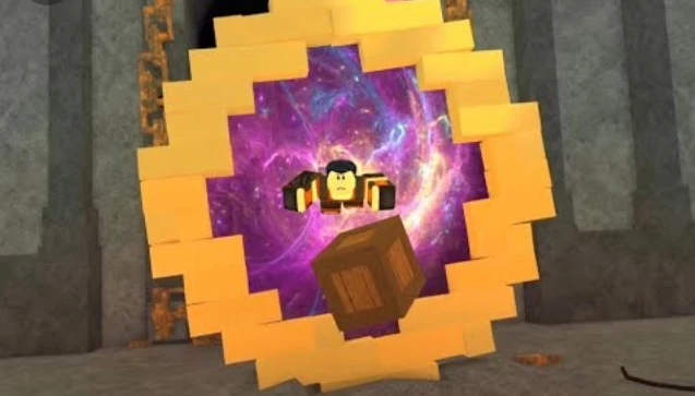 Jake being knocked into the portal by the crate.