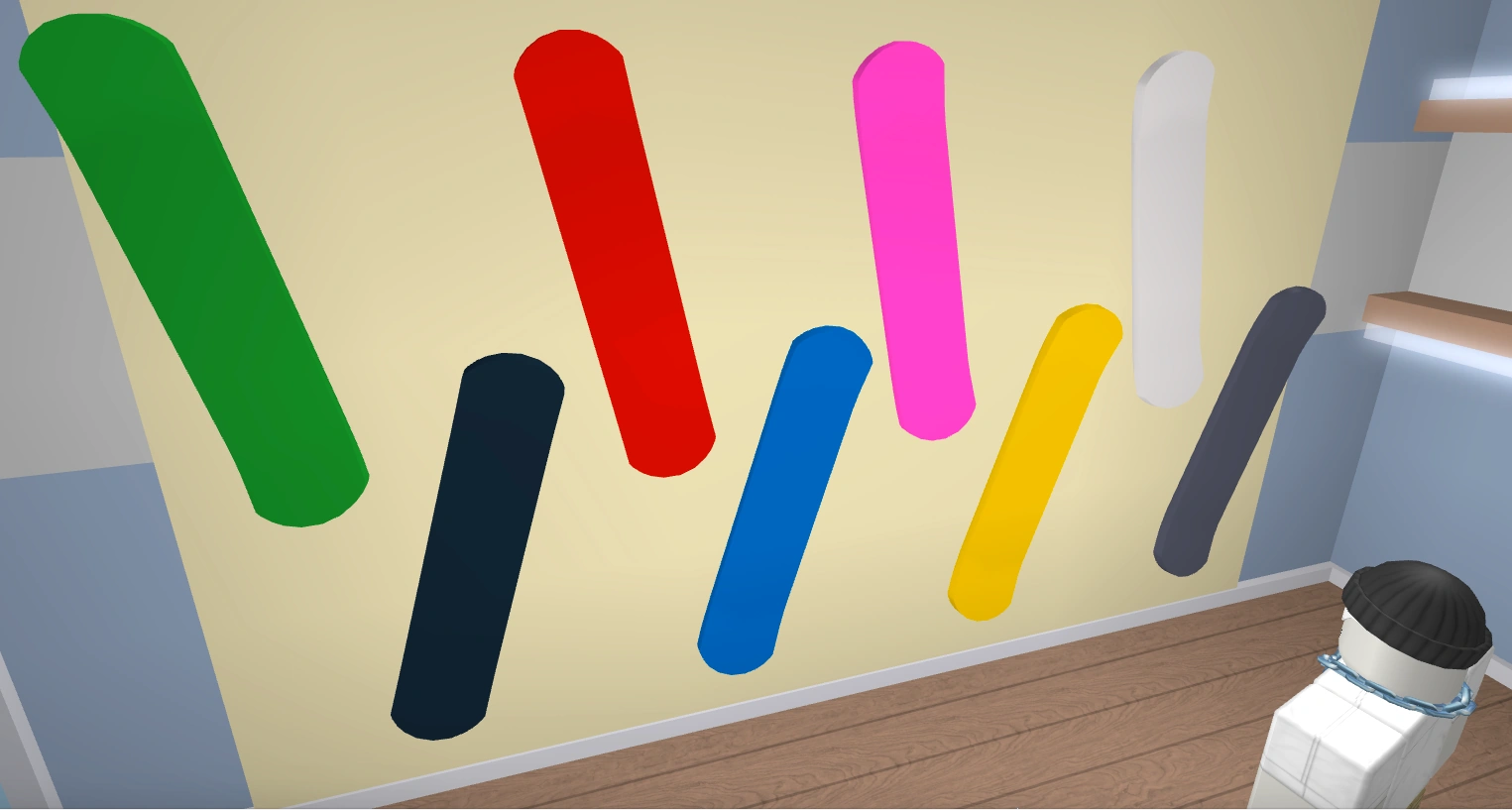 The 8 Basic Hoverboards with the shop owner Our_Hero behind the cashier.