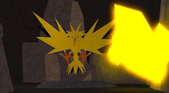 Zapdos waits for the player on a high platform surrounded by rocks and crystals.
